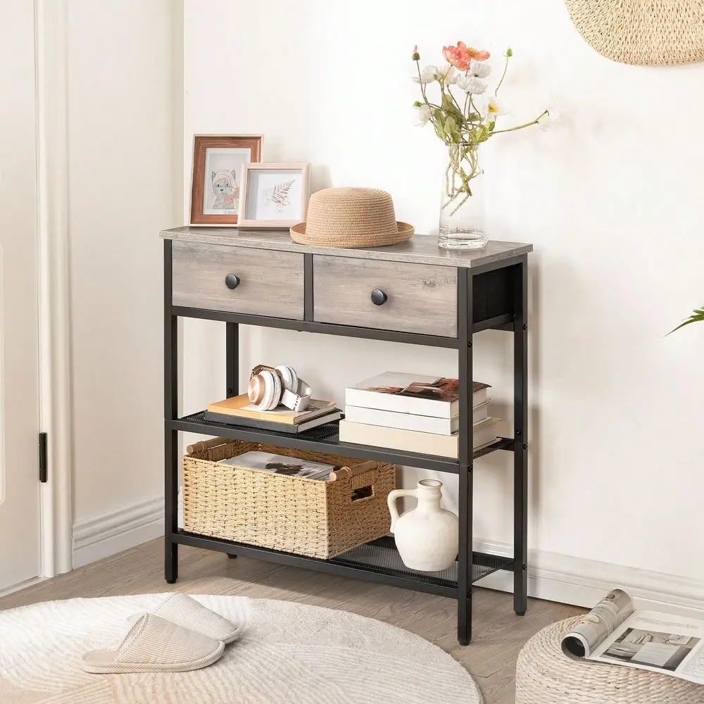 

Narrow Console Table With 2 Fabric Drawers, Small Entryway Table With 3Tier Storage Shelves, Thin Sofa Table, Side Table, For L