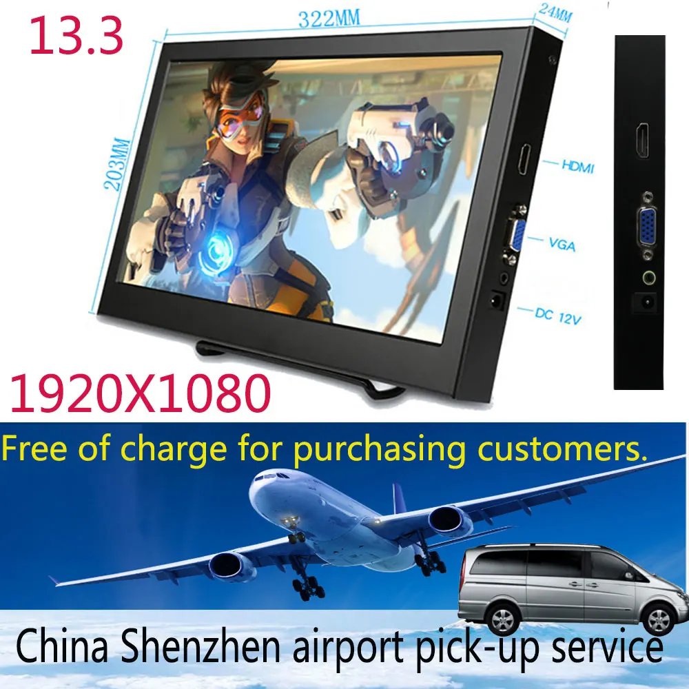 10.1/11.6/13.3/15.6 นิ้วจอแสดงผลแบบพกพา LCD HDMI เข้ากันได้กับอินพุต VGA DC Power In สําหรับ PC แล็ปท็อปกล้องกล่องทีวี DVD หน้าจอ