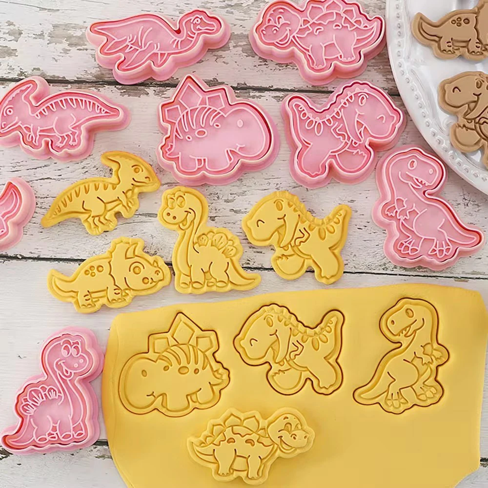 8Pcs Cookie Cutters Plastic Dinosaur Cartoon Biscuit Mold Pastry Pressing Cookie Stamp Baker Baking Mold Pastry Tools