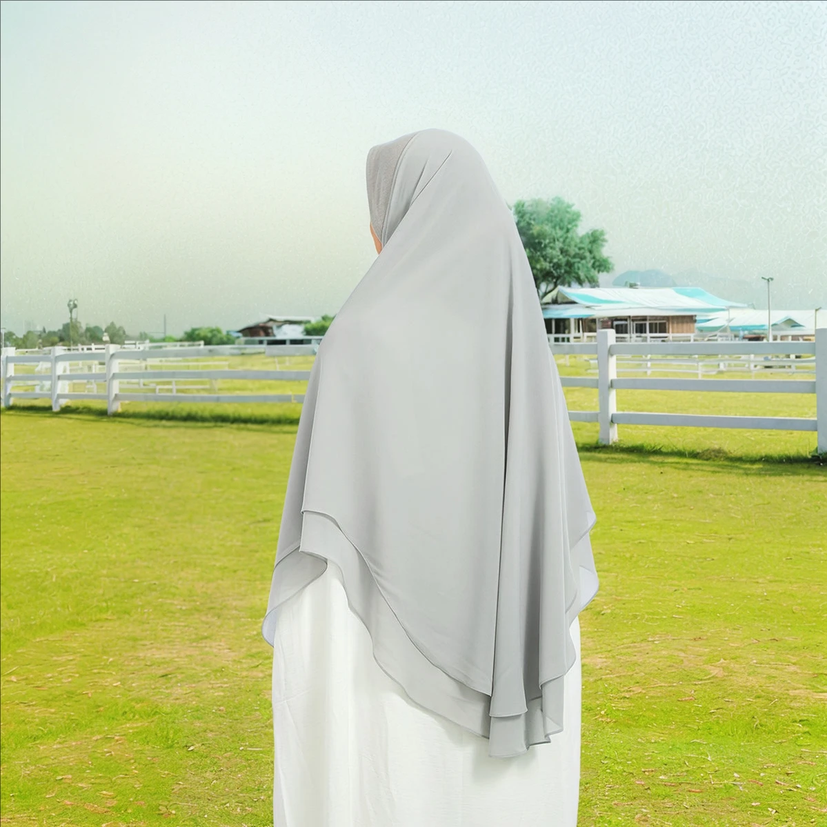 

Double Layer Chiffon Instant Hijab Amira Women Solid Color Premium Quanlity Chiffon khimar Full Cover Head Ready to Wear Scarf