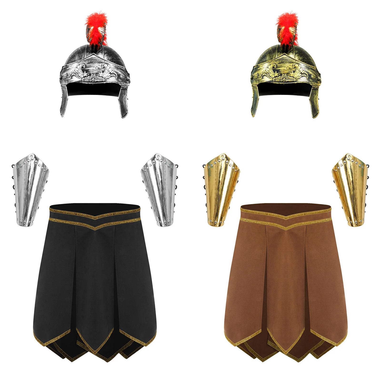 Men Romans Gladiator Spartan Warrior Cosplay Costume Armor Skirt And Crested Helmet And Arm Guards Set for Halloween Masquerade view 5