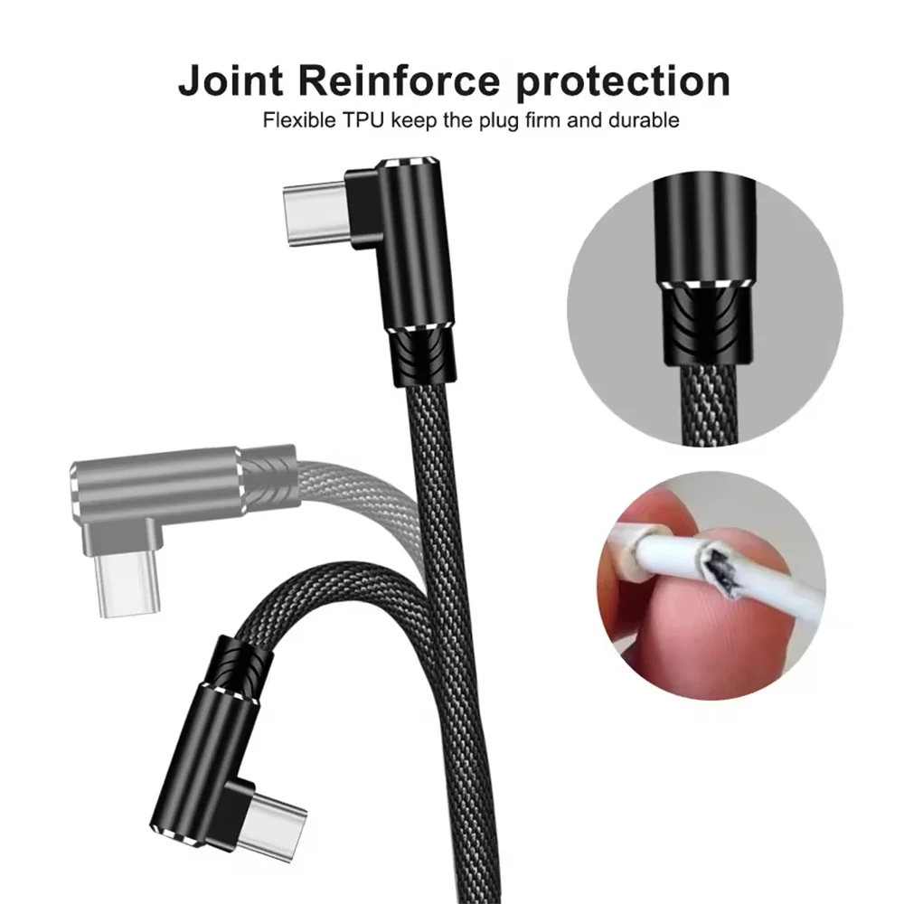 40W 5A USB To Type C Fast charge Weave Data Cable 90 Degree Phone Charger Cable For iPhone Xiaomi Huawei USB Charging Data Wire