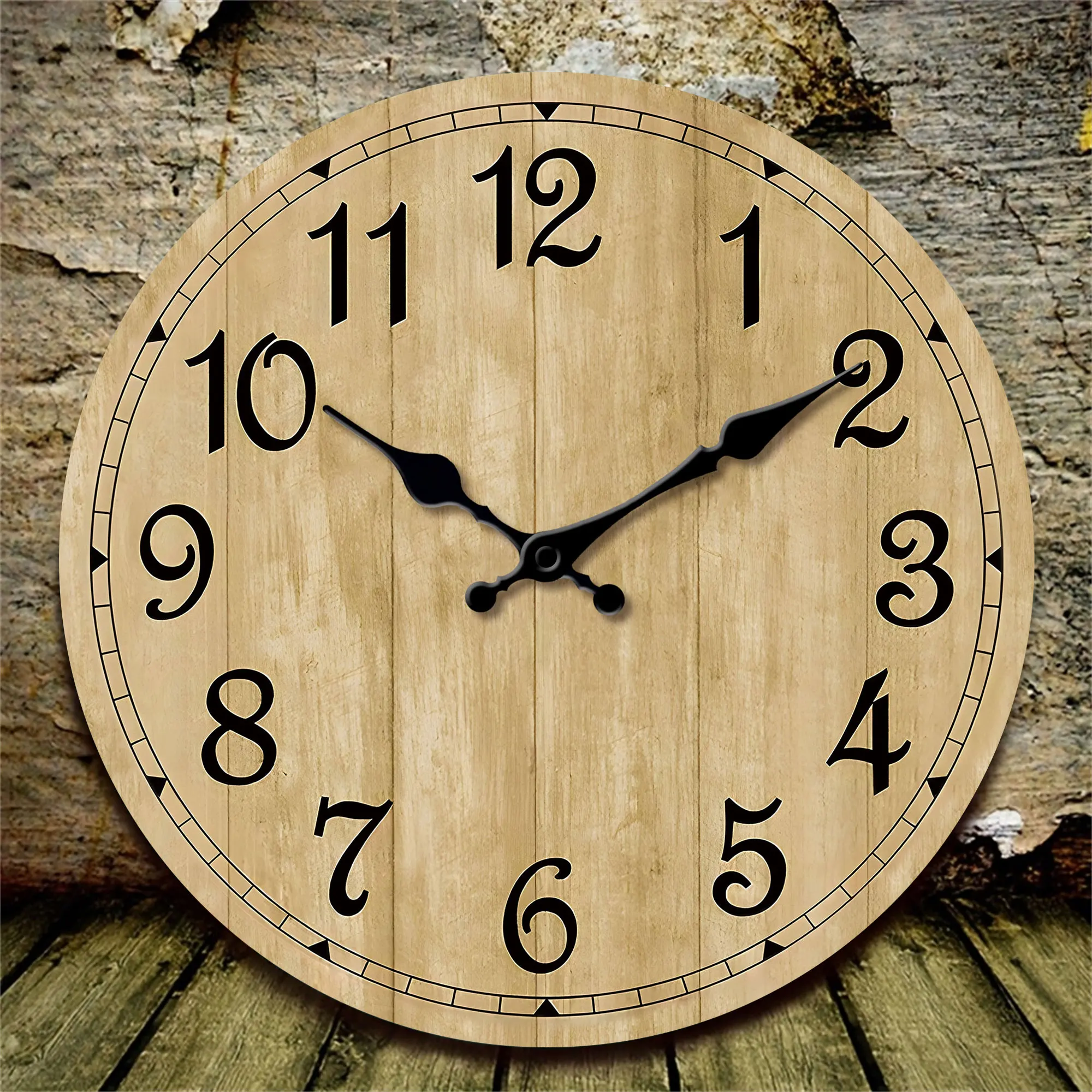 Modern silent quartz wooden wall clock - imitation wood color wood texture design simple wall clock, suitable for living room, b