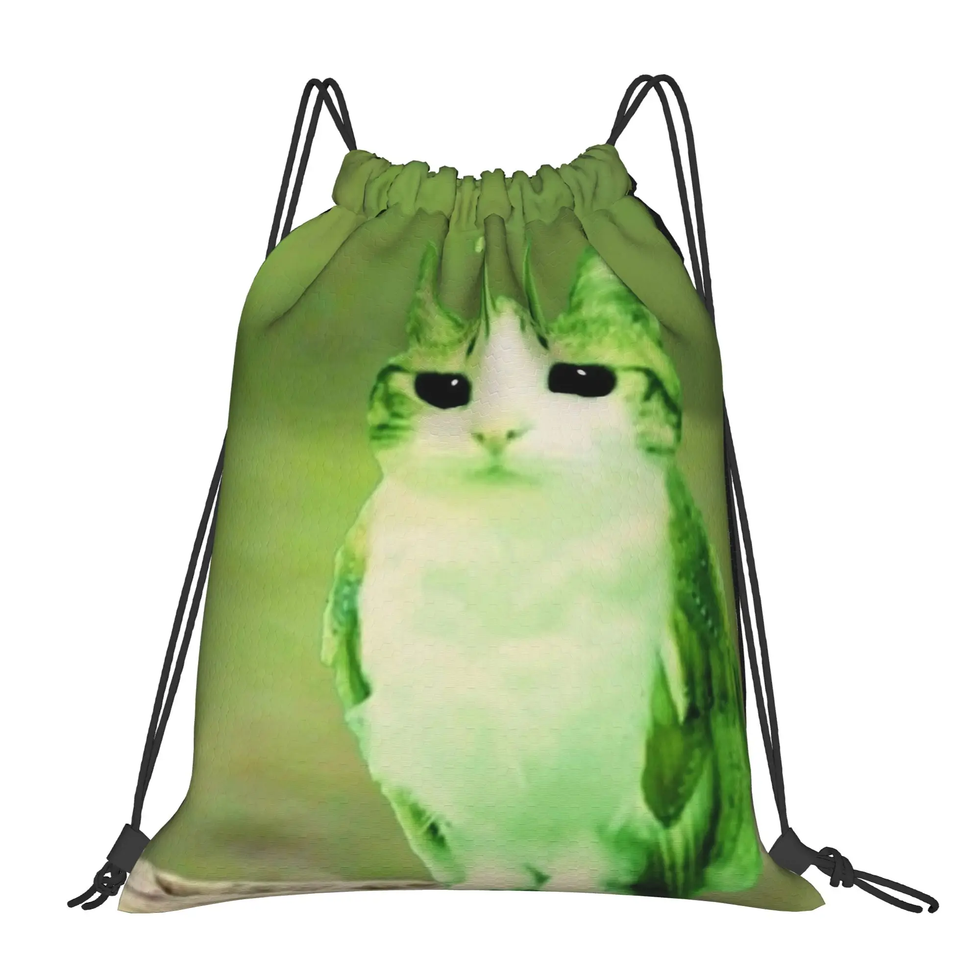 Meowl Cat Owl Meme Drawstring Backpack Sports Gym Sackpack Water Resistant  String Bag for Cycling
