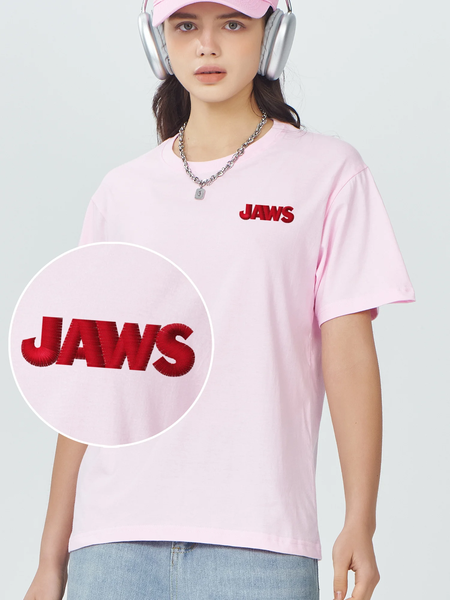 

Jaws Alphabet Tee Shirt Letter Embroidered Tshirt 100% Cotton Embroidery T-Shirts White T Shirt Brithday Gift Custom Tops & Tee