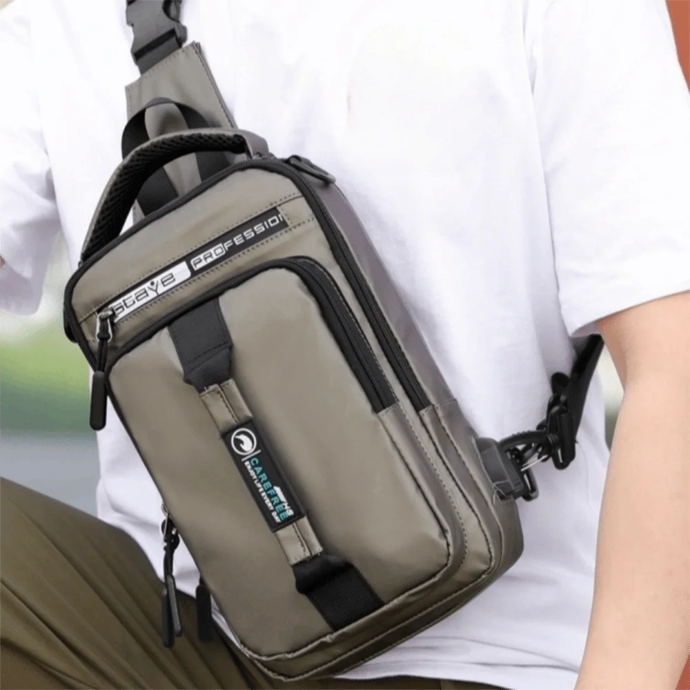 All-Match Multi Pockets Men Chest Bag USB Charging Nylon Sports Shoulder Bag Solid Color Zipper Crossbody Bag Outdoor