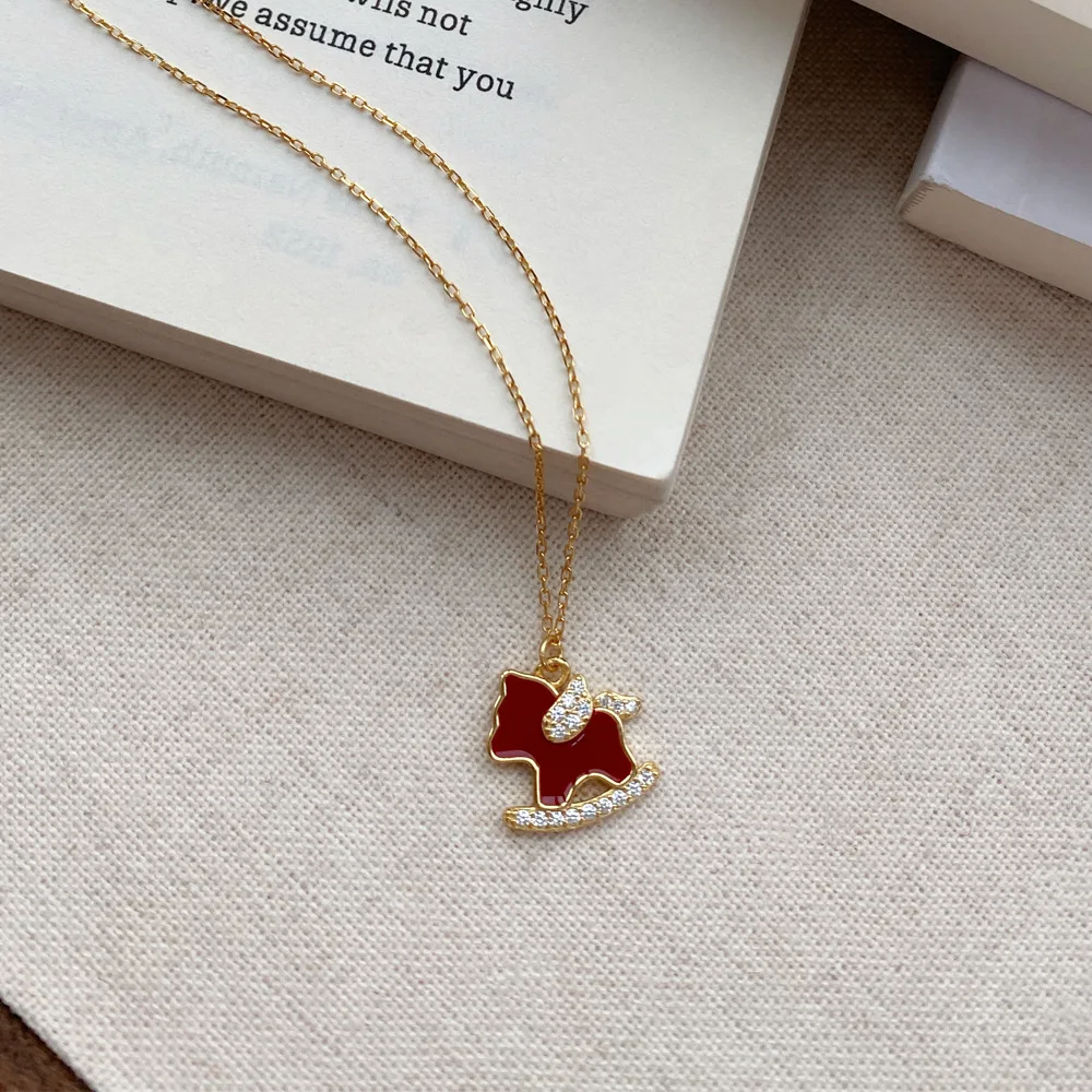 

Ожерелье из стерлингового серебра S925 с красным Пегасом на удачу, изысканная высококачественная цепочка на ключицу, идеальный подарок на День святого Валентина