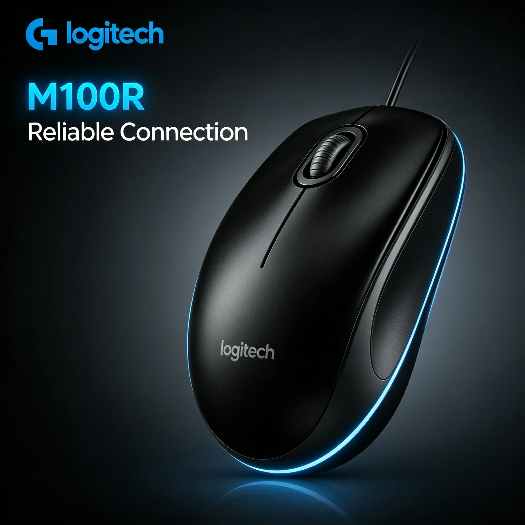 Logitech M100r Wired Computer Mouse USB 2.0 Plug and Play Mice for PC and Notebook