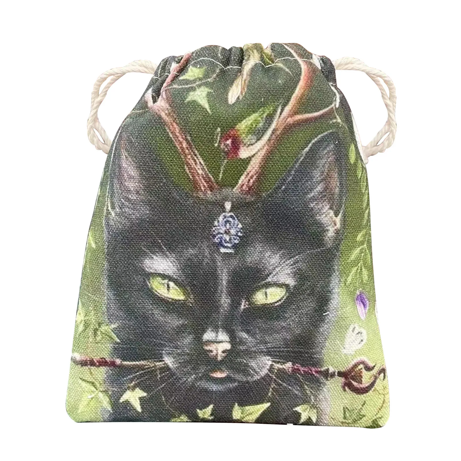 Tarot Storage Bag Drawstring Canvas Tarot Card Holder Jewelry Pouch 5.1*7.1inches Cat Pattern Gift Bag With Drawstring Tarot