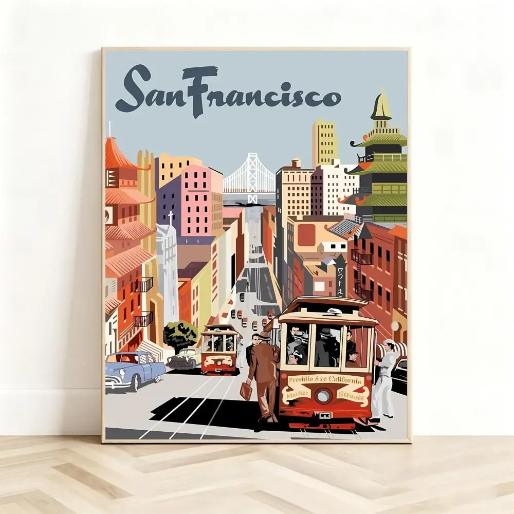 Urban Cultural Concept S-San Francisco Poster Classic Self-Adhesive PP Wall Sticker for Living Room Bar Decor Gift