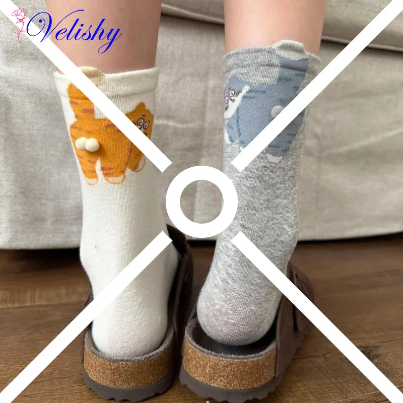 

1pair Ins Cat Egg Cotton Socks Couple Socks Cat Balls Kawaii Hand Knitting Socks Cartoon Ginger Cat Tabby Creative Kid Gift