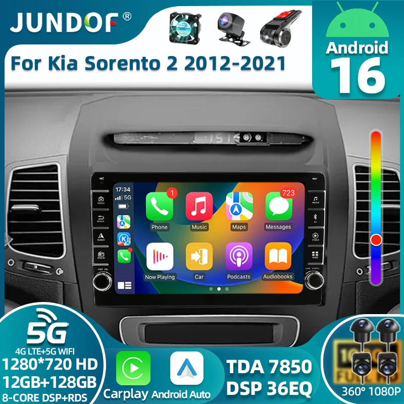 Android 16 Carplay Auto Car Radio Multimedia Player For Kia Sorento 2 II XM 2012 - 2015 DSP Autoradio GPS Stereo 2din Head Unit
