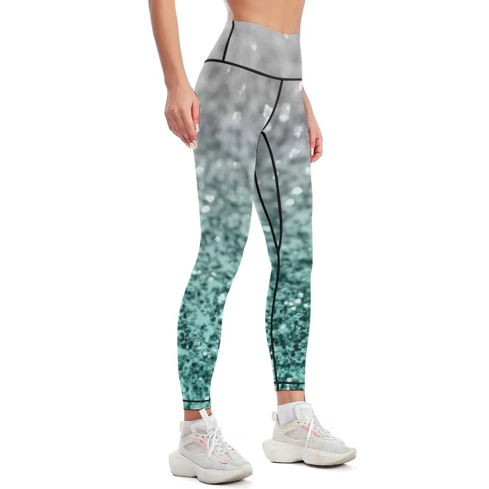 Silver Teal Ocean Glitter Glam #1 (Faux Glitter) #shiny #decor #art Leggings Sportswear woman gym joggers for Womens Leggings