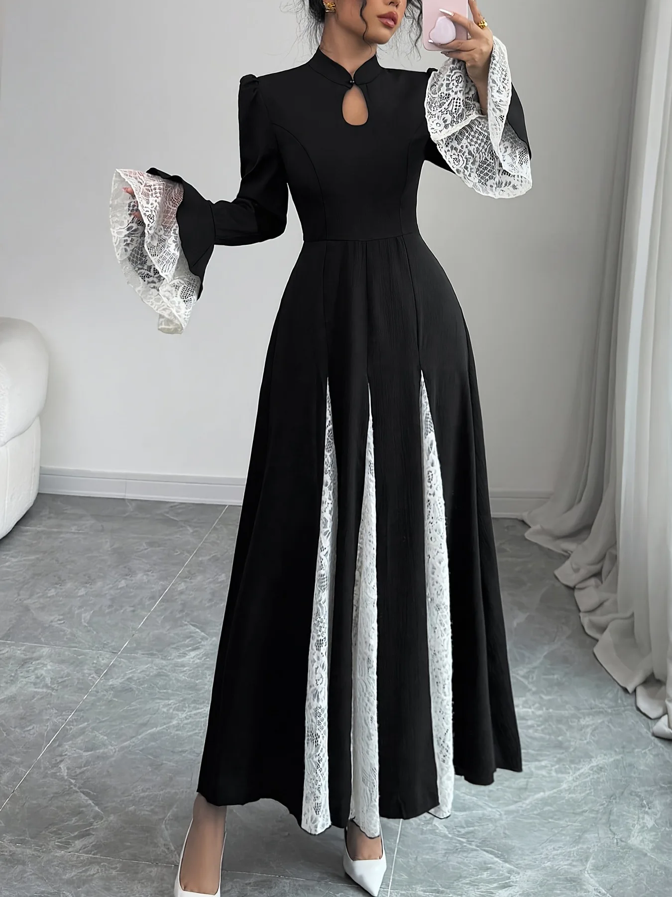 

Women Dress Abaya Flare Sleeve Lace Muslim Party Dresses Dubai Jalabiya Kaftan Morocco Vestidos Arab Long Robe Ramadan 2025