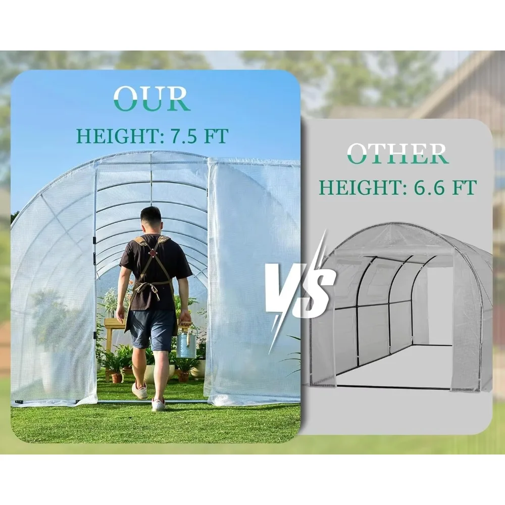 Extra high Large Walk-in Greenhouse for Outdoors, Upgraded Swing Door, Heavy Duty Galvanized Steel Frame Tunnel Greenhouse kit