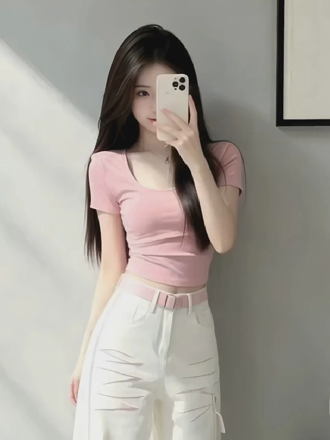 

Korean Sweet Spicy Girl Pink Square Collar Short Sleeve T-Shirt Women's Slimming Top Exposing Clavicle Short Style Summer