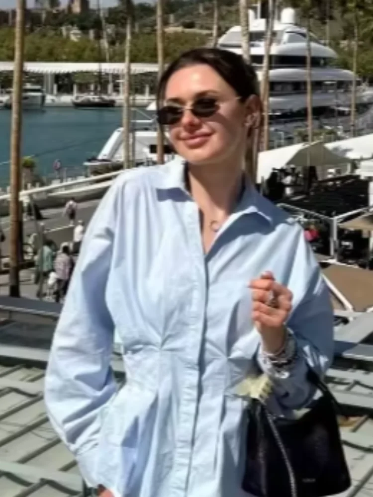 White Pleated Cinched Waist Top Women Collared Long Sleeve Button Front Peplum Hem 2026 Lady Office Commuter Daily Casual Shirts