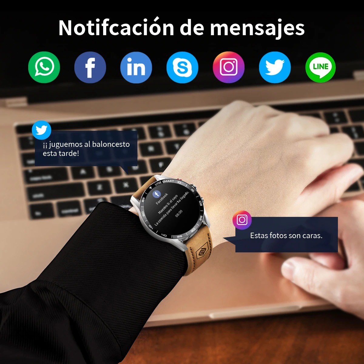 ساعة ذكية ماركة LIGE لجميع اتصالات الهواتف الذكية، ساعة AMOLED Screen Watch للرجال، مقاومة للماء، سوار ذكي عالي الدقة، مكالمة بلوتوث