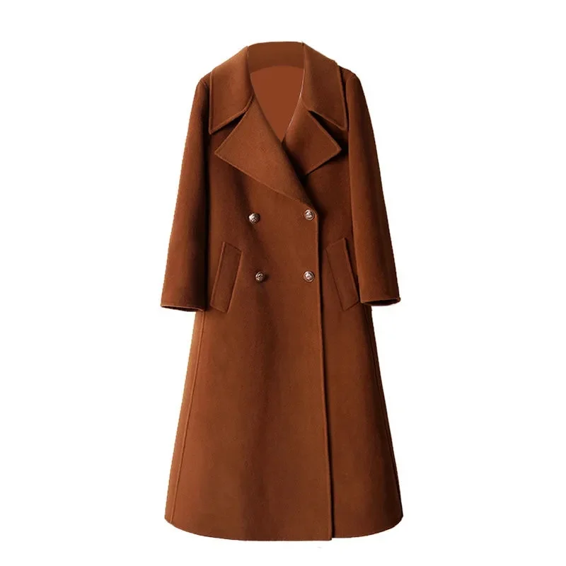 Women Wool Coat Double-Breasted Autumn Winter New Fashion Loose Long Trench Coat Retro Loose Female Overcoat Ladies Windbreak