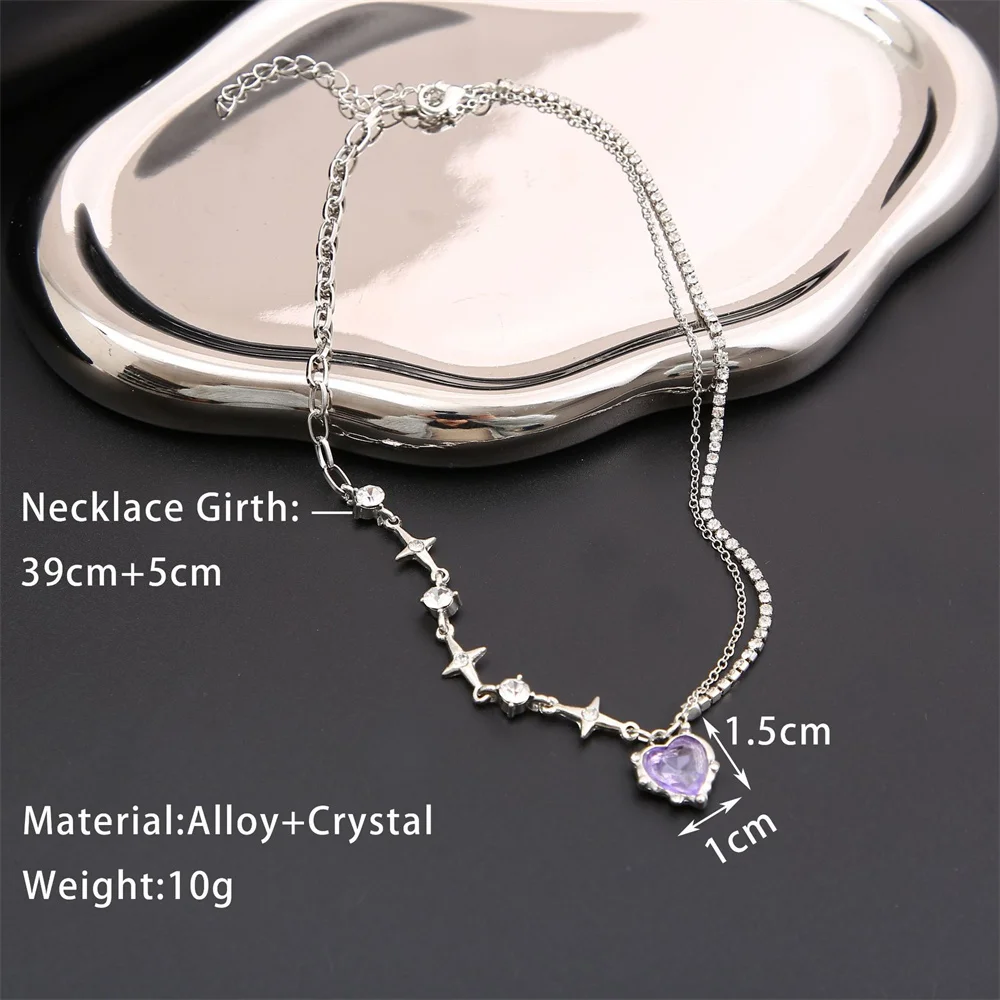 SUMENG 2024 Lila Rosa Schwarz Kristall Herz Anhänger Halskette Süße Cool Girl Punk Schlüsselbein Kette Für Frauen Mode Schmuck Geschenke – Detail 3