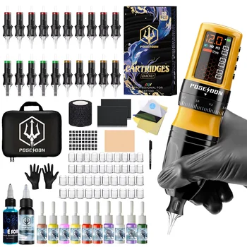Tattoo Kit POSEIDON V5 New Yellow Tattoo Pen Kit For Permanent Makeup Tattoo Machine Kit…