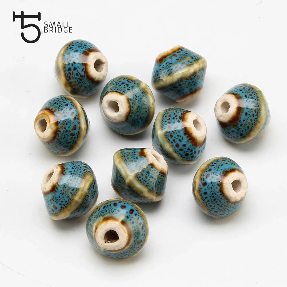 15*13mm Flower Glaze Porcelain Ceramic Beads For Jewelry Making Decorative Diy Bicone Pattern Beading Wholesale U802