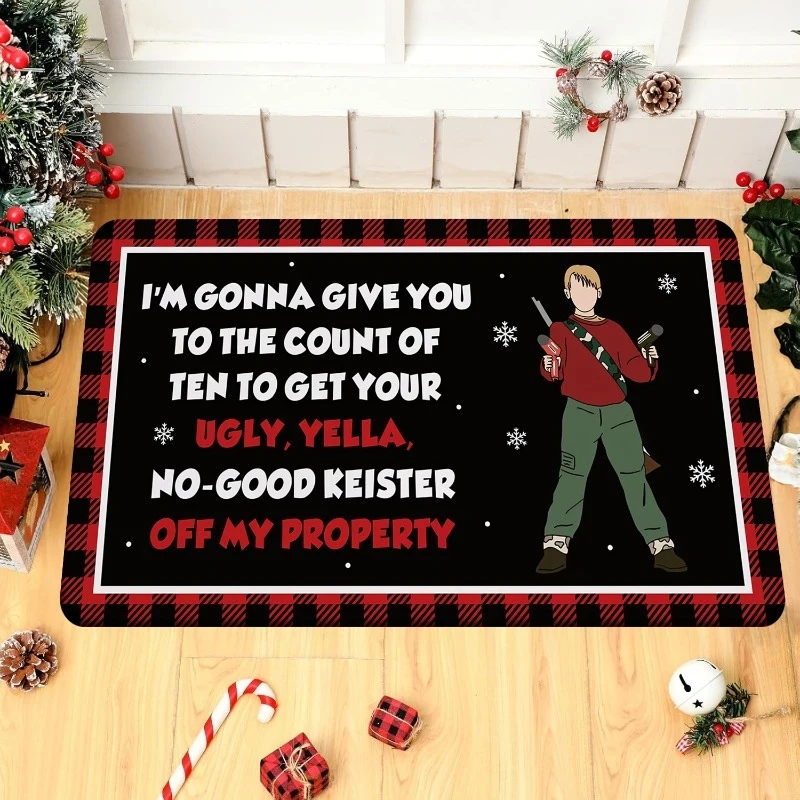 VIKAMA A Christmas Story Doormat Non Slip Funny Quote Entrance Rug Red Plaid Christmas Floor Mat for Home Entryway Rug