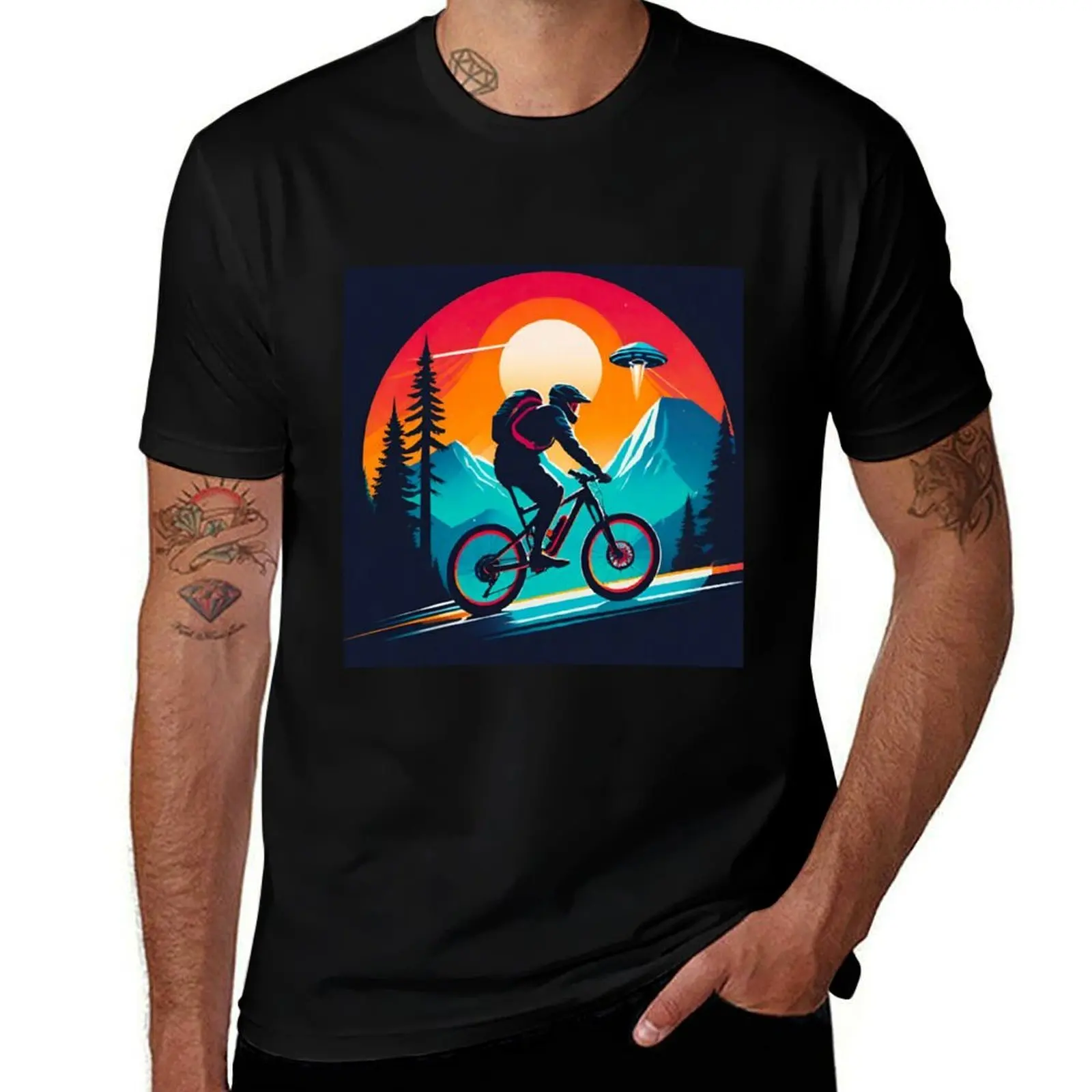 

Close Encounter: UFO Chasing MTB Rider T-Shirt plus sizes summer shirt Aesthetic clothing fitted t shirts for men