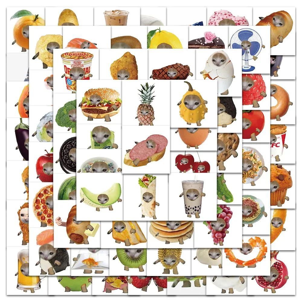 10/30/69pcs Funny Food Cats MEME Stickers Cute Animals Decals DIY Scrapbook Luggage Suitcase Reward Kawaii Graffiti Sticker Toy