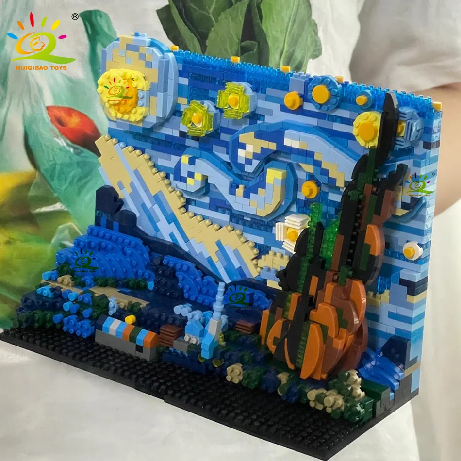 HUIQIBAO 1830Pcs Creative Famous Paintings The Starry Night MOC Building Blocks City Drawing Picture Bricks Toys for Children