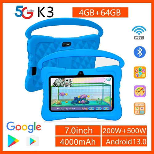 Imagen 1 del producto BDF-K3 tabletas Android de 7 pulgadas para niños Quad Core 4GB + 64GB ROM dibujos animados portátil con funda protectora a prueba de niños el mejor regalo para niños