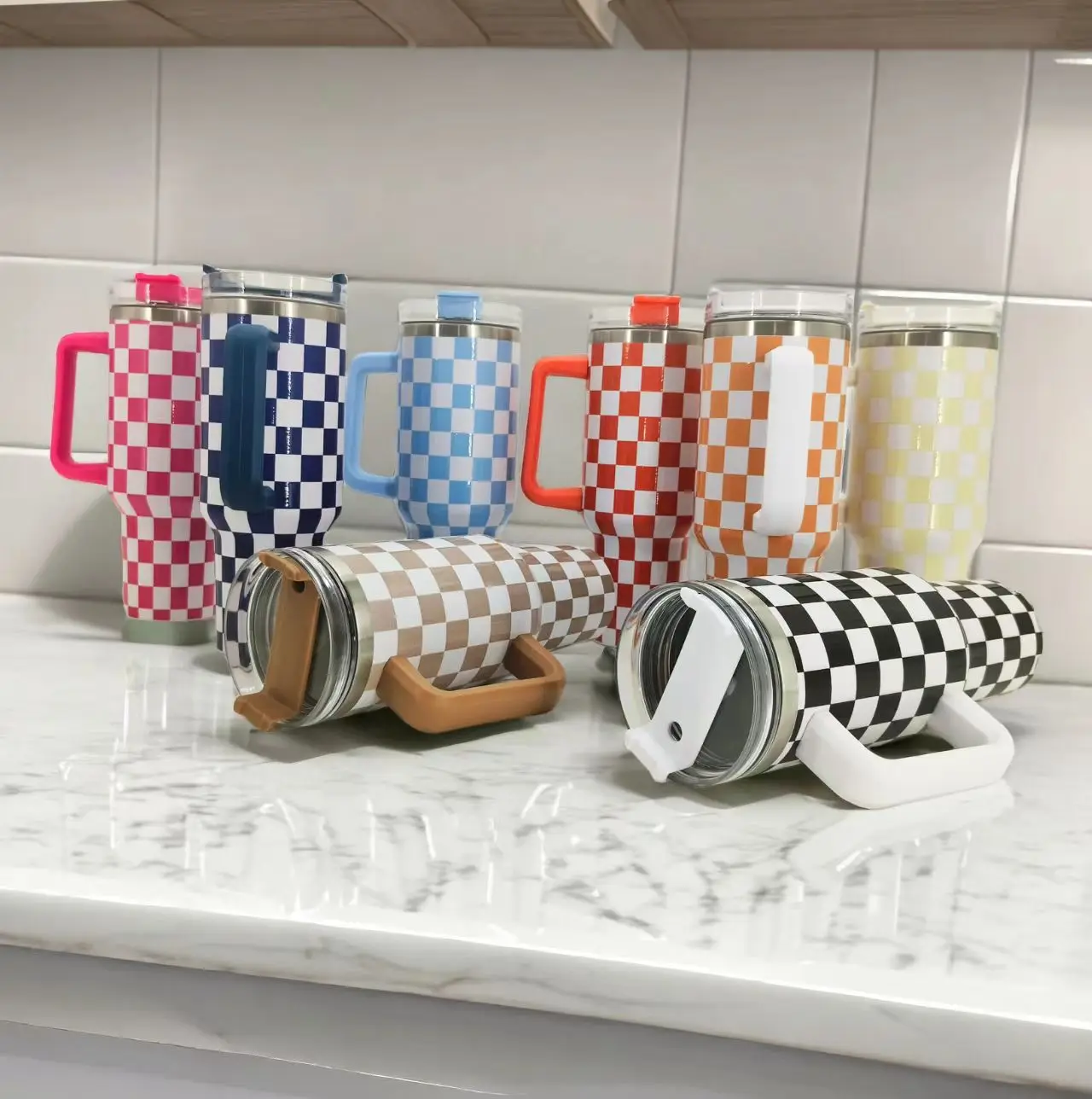 4oz next-generation 5D checkerboard 304 stainless steel large capacity insulated cup, car cup, ice cream cup handle