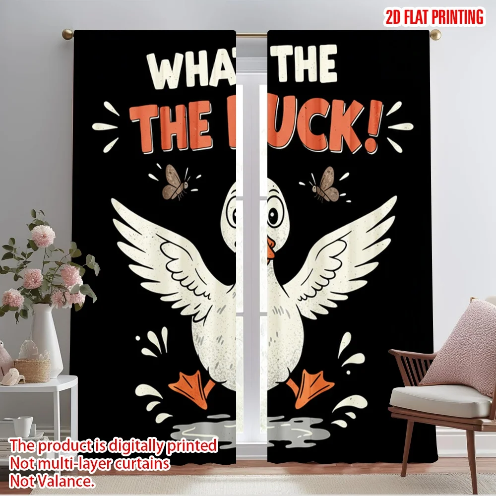 

2pcs 2D flat printing Window Curtains What The Duck Funny Polyester Without Electricity Family Party Perfect for Home & Party