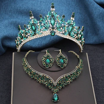 Baroque Tiaras and Crowns for Women Luxury 3-pack Crown and Necklace Earring Sets for Party Pageant Birthday Costume Jewelry