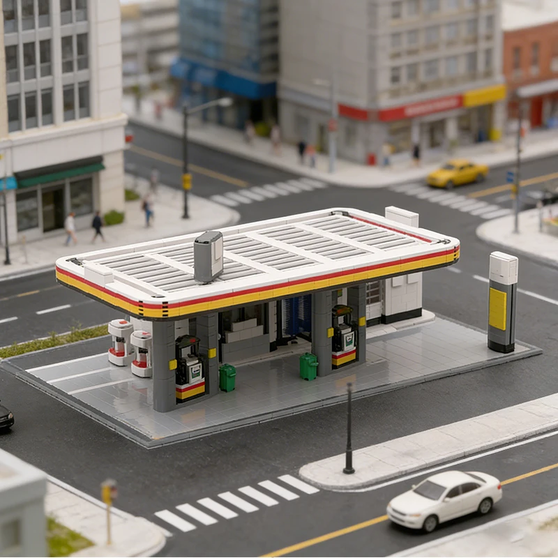 2175 PCS Construction Shell gas station MOC Customize Modular Building Block Popular Educational Kids DIY Boys Assembly Toy Gift