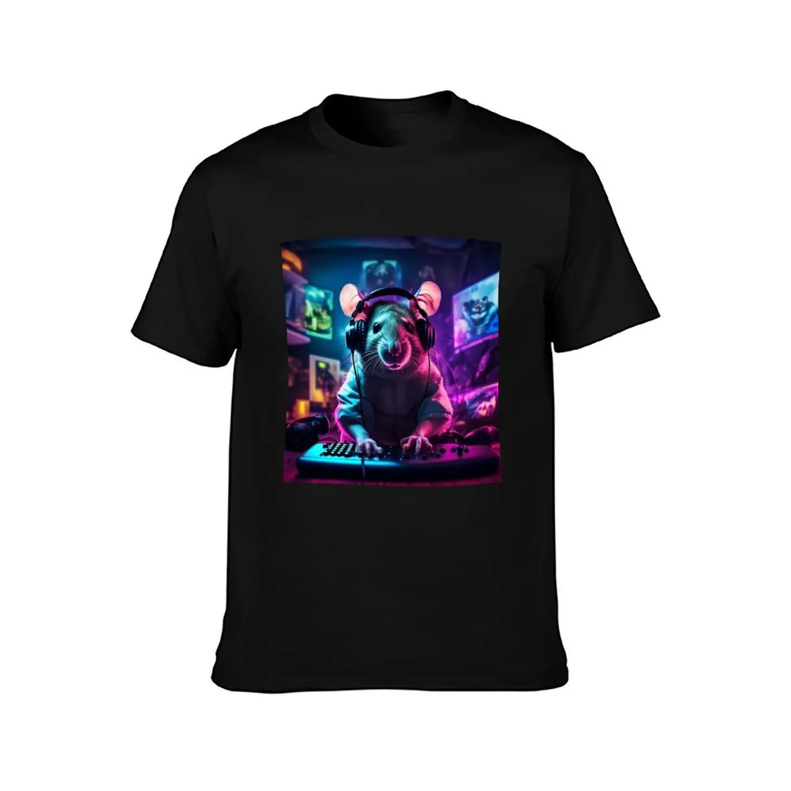 Rodent Realms: A Gaming Rat's Odyssey T-Shirt, Summer Casual Cotton Tee, Oversized Streetwear Tops, Vintage Graphic Print