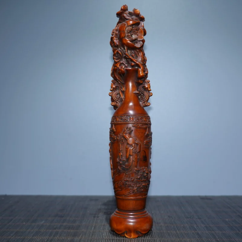 

Antique Collection Beauty Figure Flower Vase Wooden Carving Decoration