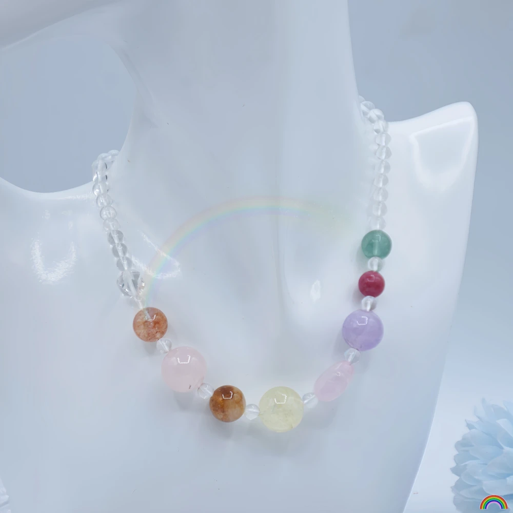 Natural Crystal Multi-Gem Necklace, Lemon Crystal and Pink Crystal, Star Accessory, Ring Clasp, Women's Clavicle Chain, Rwbuy