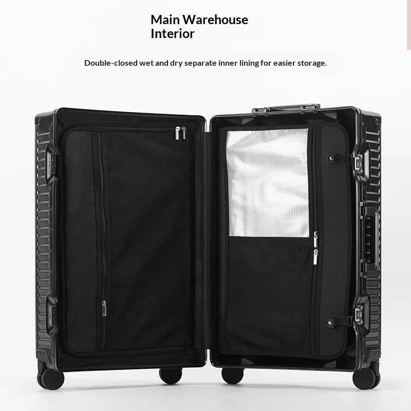 

20-дюймовый чемодан из алюминиево-магниевого сплава с передним открытием, жесткий корпус, на колесиках, с замком TSA, набор чемоданов, багажная сумка, Maletas