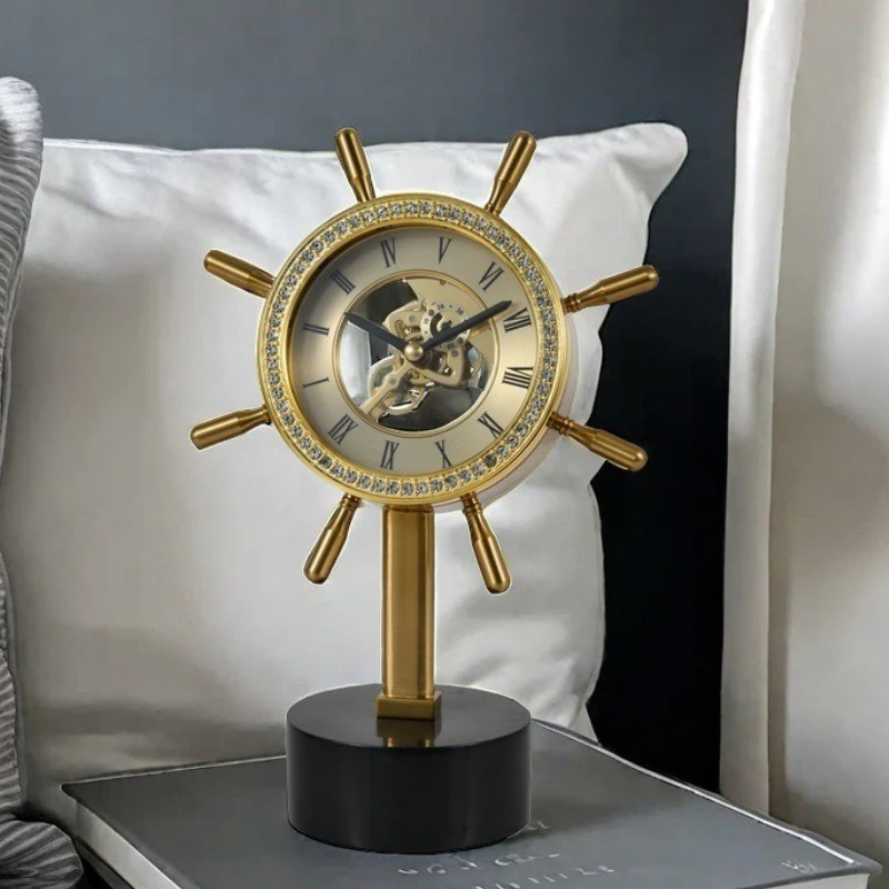 Silent Table Clock Antiqued Brass Desk Clocks Modern Luxury Office Metal Clock Tabletop Living Room Decoration and Accessories