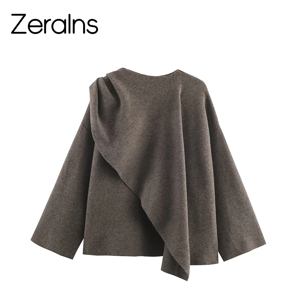 

ZERAINS 2025 Winter New Women's Clothing Lazy Style Retro with Scarf Knitted Short Coat Coat Sweater