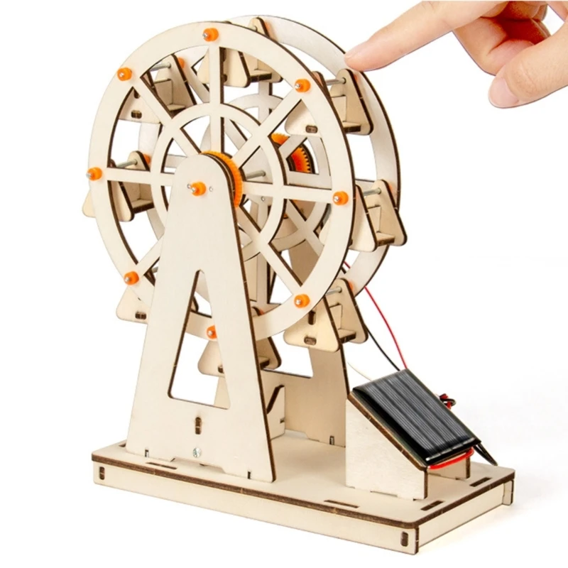 Solar Powered Ferris Wheel Model Kits With Wooden Panel, Visible Gear Mechanism Craft Project for Home Science Activity and
