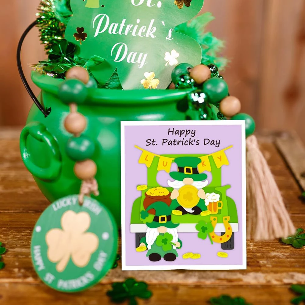 St Patricks Day Dwarves Metal cutting mold Usedforcard making Car Lucky Clover Embossed template ClipbookDIY Handmade Decoration