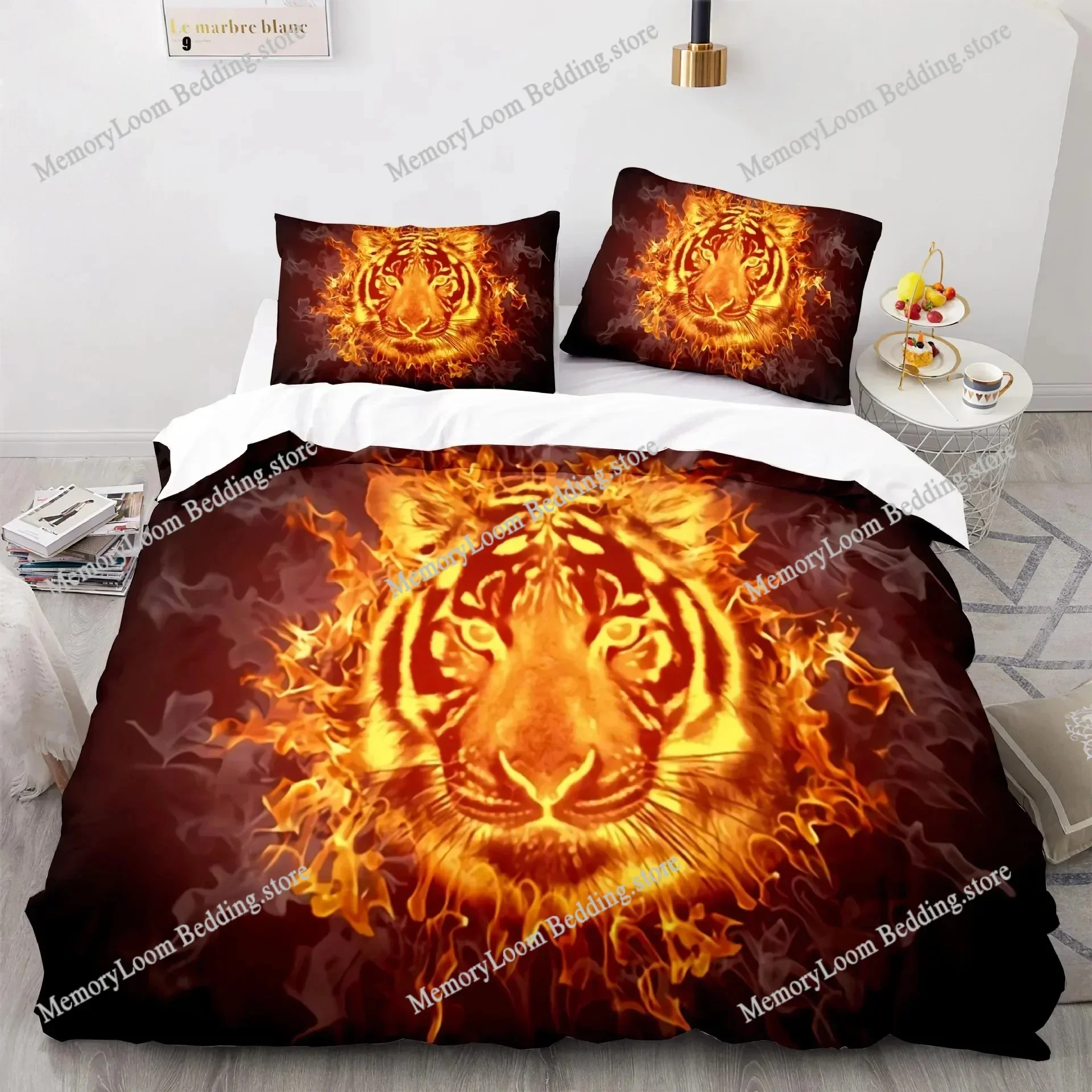 

3D Print Flame Tiger Bedding Set Boys Girls Twin Queen King Size Duvet Cover Pillowcase Bed boys Adult Home Textileextile