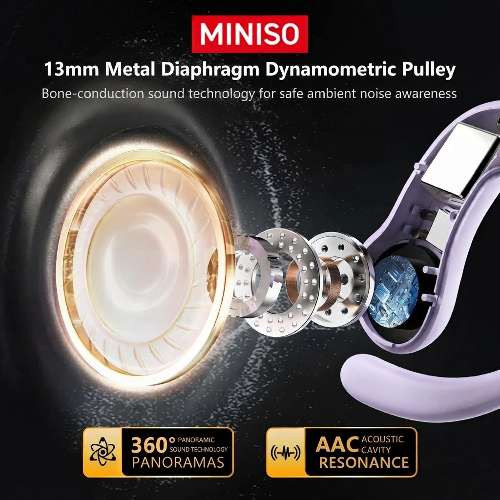 MINISO MS188 AI Translation Headphones Open Ear Wireless Earphones Touch Screen Bone Conduction Sport Buletooth Earhooks Earbuds