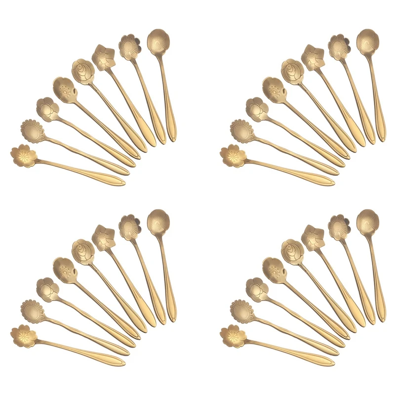 

32Pcs Flower Spoon Coffee Teaspoon Set Stainless Steel Flower Dessert Spoon Sugar Spoon For Tableware Kitchen Cafe Bar