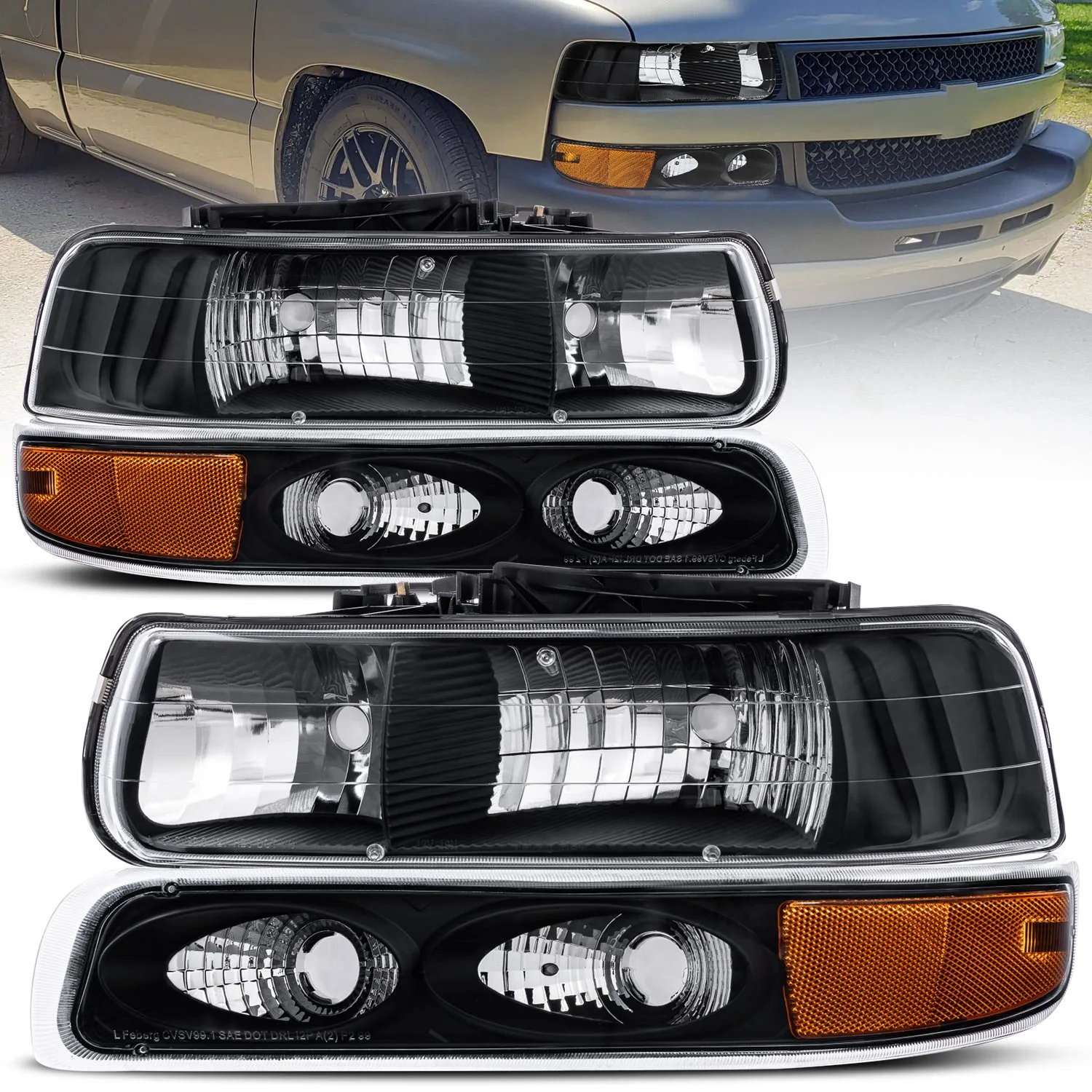 

Pair Headlight Assembly For 1999-2002 Chevy Silverado & For 2000-06 Suburban 1500 2500