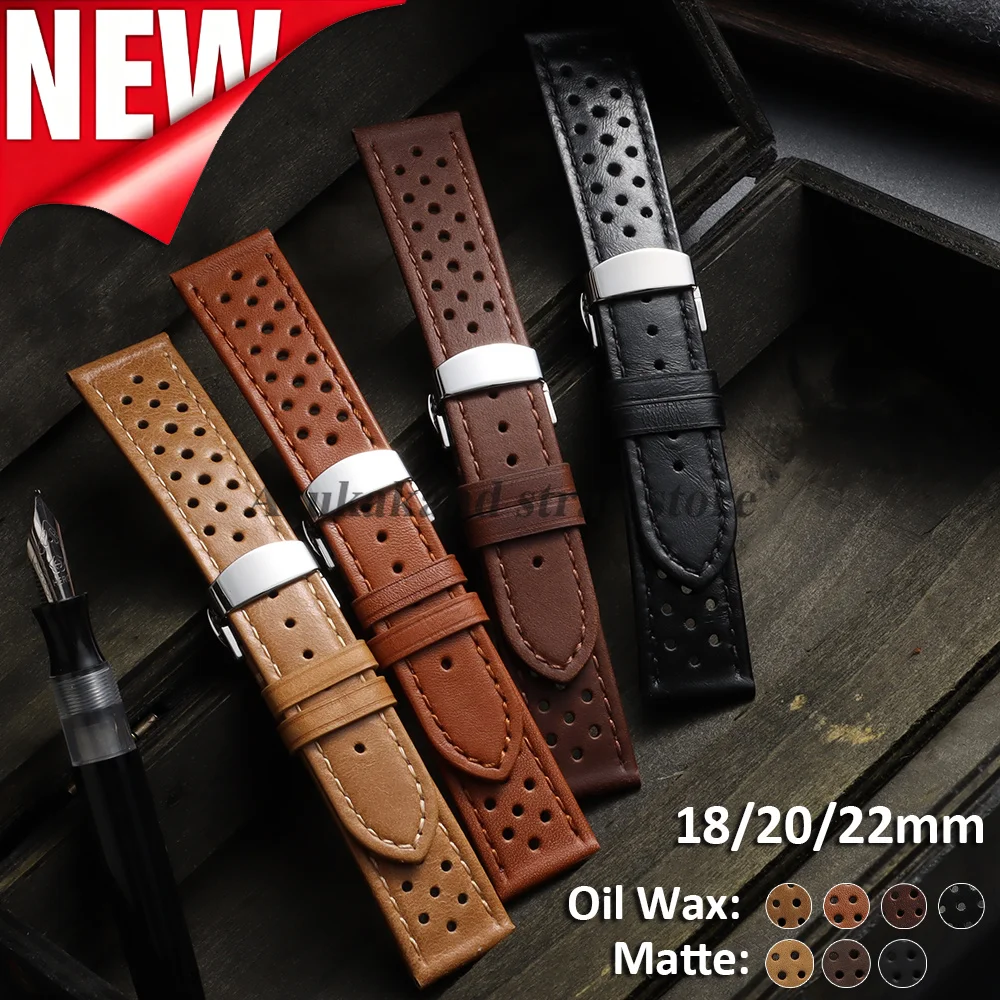 Oil Wax Matte Vintage Genuine Leather Straps 18mm 20mm 22mm Universal Men Women Cowhide Watchband Breathable Bracelet Sport Band