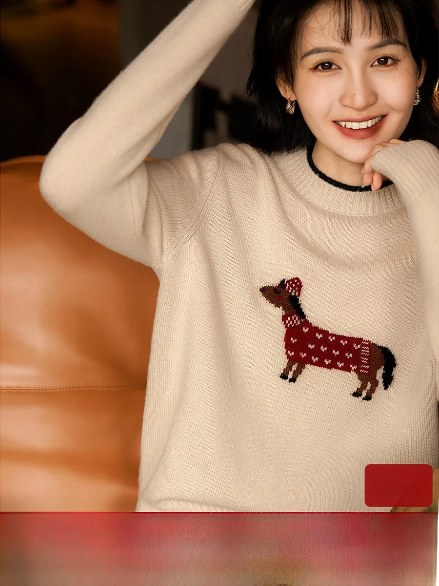 

Crtsmanip вязаный шерстяной топер круглый Ne свитер женский новый мягкий теплый длинный свек с животным узором Ele Faion