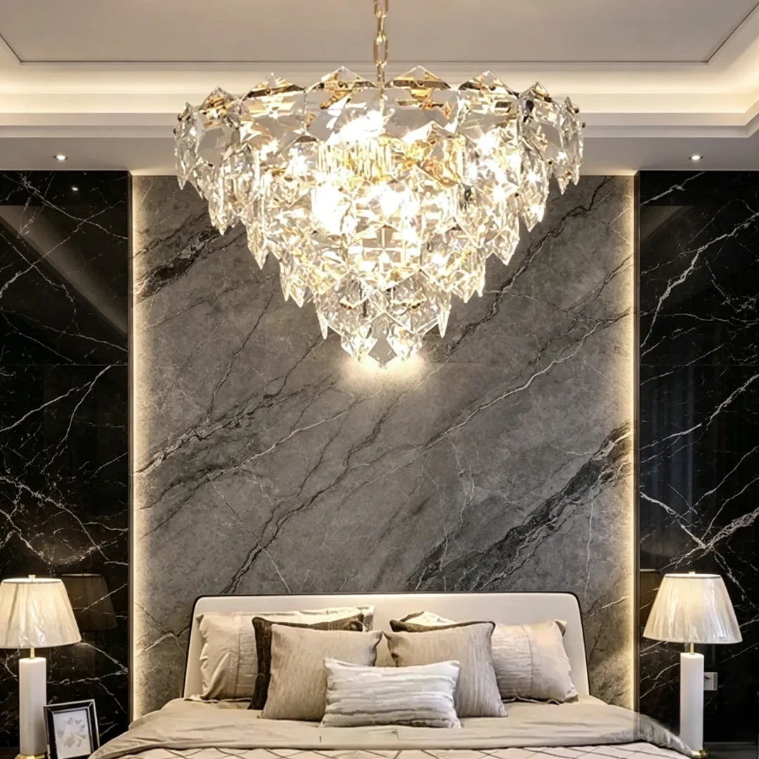 

Modern Luxury Crystal Gold Chandelier Villa Living Room Restaurant Home Decoration Lustre Pendant Light Indoor Lighting Fixtures